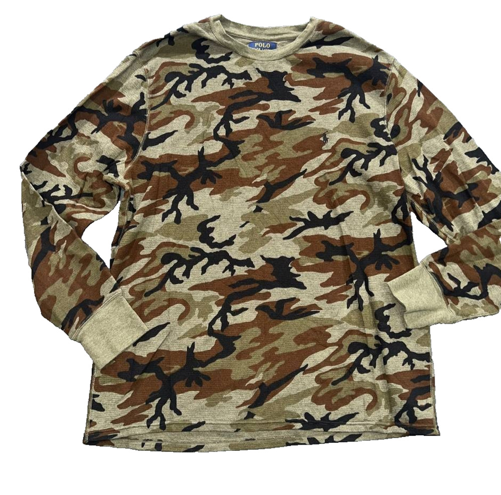 Polo Ralph Lauren cotton Knit Thermal sweater XL Green Camo Long Sleeve A009773